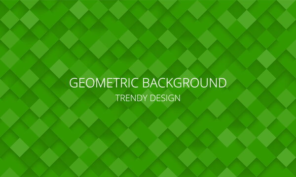 Green abstract background with checkered texture, trendy geometric pattern, 3d cubes, roof tiles