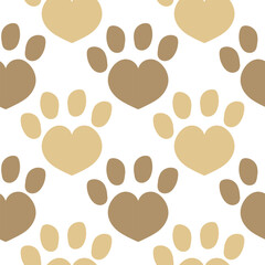 illustration seamless pattern of dog footprints on white background