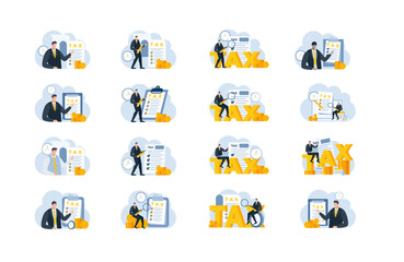 tax with businessman flat illustration blue and yellow