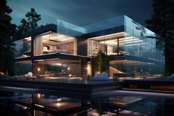 Obraz premium Modern Glass Architecture Emphasising Transparency and Openness