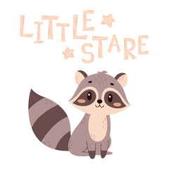 Vector cute hand-drawn poster with raccoon