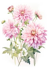 watercolor illustration dahlia bouquet, isolated on white background