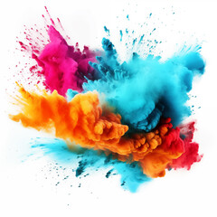 Fototapeta na wymiar Bright colorful Holi paint colored powder festive explosion burst isolated white background 