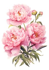 Fototapeta na wymiar watercolor illustration peony bouquet,isolated on white background