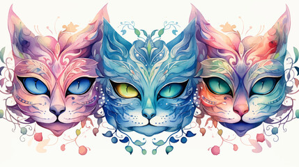 Cat Mask Vector Watercolor Design