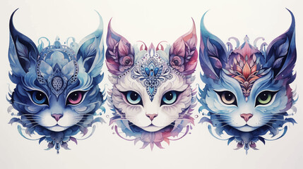 Obraz premium Cat Mask Vector Watercolor Design