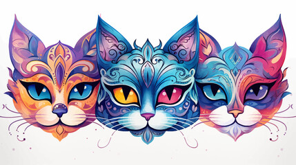 Cat Mask Vector Watercolor Design - obrazy, fototapety, plakaty