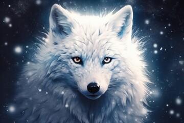 white fox in mystic winter forest illustration