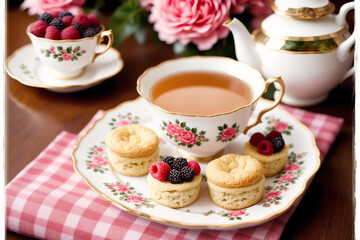 Cup of cappuccino with latte art on wooden background.  Generative AI