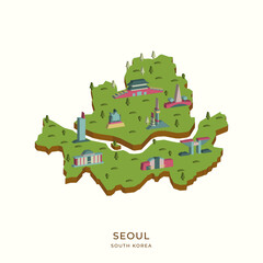 isometric map of Seoul, the capital city of South Korea