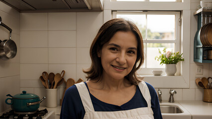 
Mujer mayor, anciana, sonriente en una cocina casera, irradiando calidez y tradición culinaria. Retrato encantador que captura la esencia de la cocina tradicional de nuestras  abuelas o madres.  
