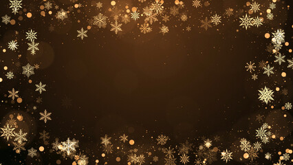 Christmas snowflakes frame with lights and particles on golden background
