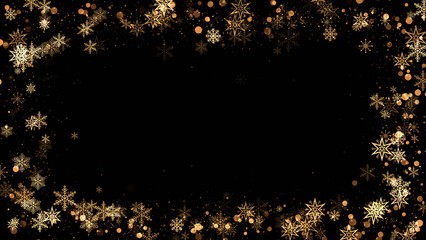 Christmas snowflakes frame with lights and particles onblack background