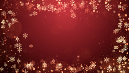 Obraz na płótnie Canvas Christmas snowflakes frame with lights and particles on red background