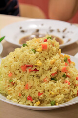 Chinese fried rice in the dish. Chinese food. Food concept.