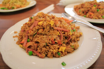 Chinese fried rice in the dish. Chinese food. Food concept.