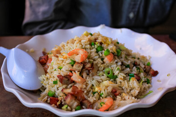 Chinese fried rice in the dish. Chinese food. Food concept.