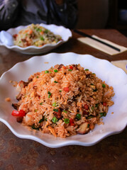 Chinese fried rice in the dish. Chinese food. Food concept.
