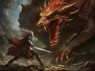 Dragon Fighting Warrior Fantasy Illustration Art