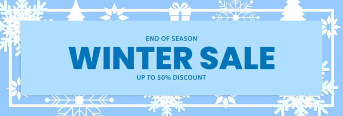 Winter sale banner design. Seasonal sale background with snowflake elements. Vector illustration
