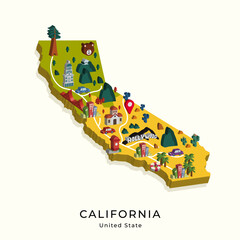 isometric map California, united state infographic