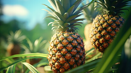 fresh pineapple tropical fruit growing in garden - Powered by Adobe