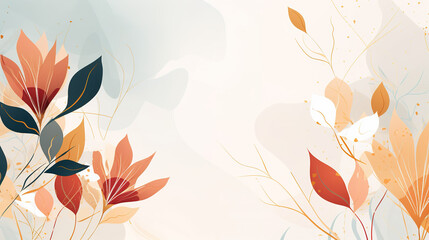 Abstract art background vector. Luxury minimal style wallpaper with golden line art flower and botanical leaves, Organic shapes, Watercolor. generative ai 