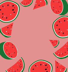 Red watermelon on pink background.