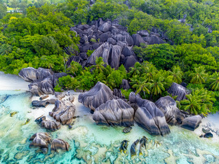 Aerial view of world famous Anse Source D'Argent beach
