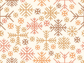 Winter seamless pattern with snowflakes. Christmas and New Year background with geometric snowflakes of different shapes. Design for wallpaper, banners and posters. Vector illustration