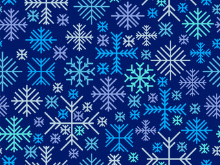 Naklejka na ściany i meble Winter seamless pattern with snowflakes. Christmas and New Year background with geometric snowflakes of different shapes. Design for wallpaper, banners and posters. Vector illustration