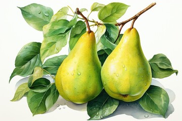 Watercolor pear fruit isolated on white. AI Generated