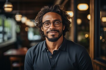 Obraz premium Mid adult stylish African American black man with a beard smiling looking at camera