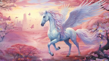 Obraz na płótnie Canvas White unicorn with wings