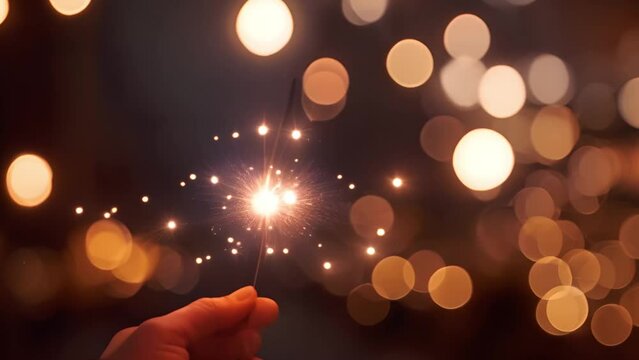Concept of party nightlife and new year eve. Close up of hand with fire sparkler to celebrate the night and the new start - warm colors filter - joy and hope concept life Happy New Year concept with c