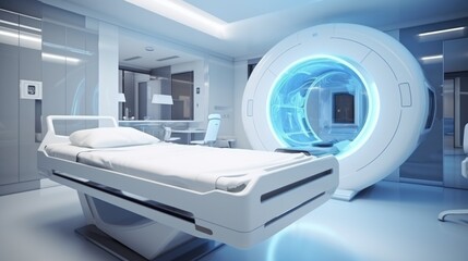 Fototapeta na wymiar Interior design futuristic sci-fi medical room with MRI machine in hospital