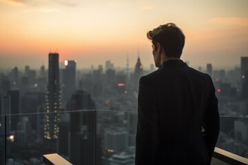 Fototapeta na wymiar A man standing on top of a tall building
