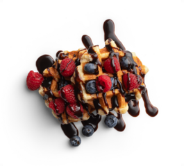 Waffles with Chocolate Sauce and Berries