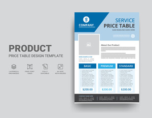 Technical Data Sheet Template Price Table Flyer Design