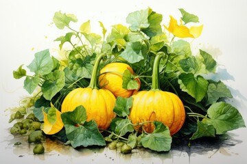 watercolor squash onion isolated on white . AI Generated