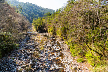 Beautiful view of the Qijiawan Creek (Qijiawan River) at Wuling Farm in Taichung Shei-Pa National Park, Taiwan.