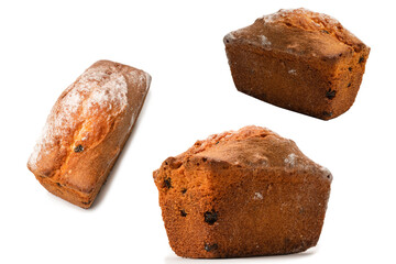 A cupcake with raisins isoalted on a white background.