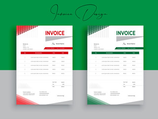 Invoice Design. Business invoice form template. Invoicing quotes, money bills or pricelist and payment agreement design templates. Tax form, 
bill graphic or payment receipt.