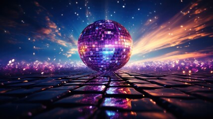 Disco ball shine with purple and blue light