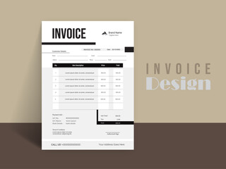 Invoice Design. Business invoice form template. Invoicing quotes, money bills or pricelist and payment agreement design templates. Tax form, 
bill graphic or payment receipt.