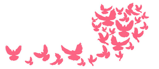 Valentine vector Silhouette dove pink color with transparent background 