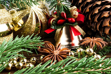Christmas decoration over old wood background - 688036355
