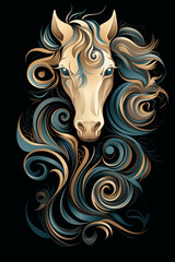 Minimalist artistic composition of a horse on a black background. Contemporary art style.