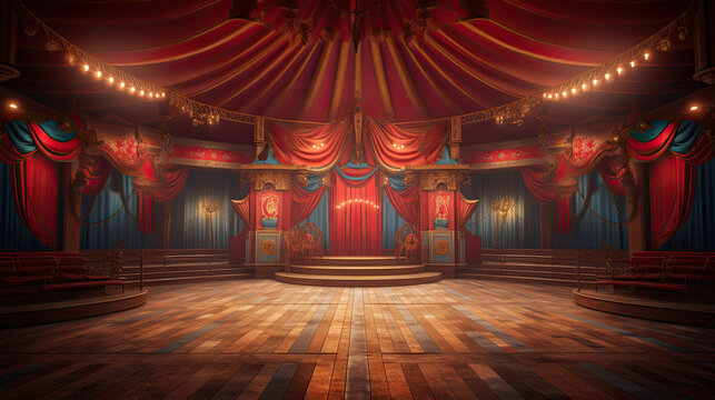 scene inside the circus arena stage vintage design