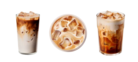 Foto op Plexiglas Iced Coffee Cups in Top and Side View: Set of Iced Caramel Macchiato, Isolated on Transparent Background, PNG © Only Best PNG's